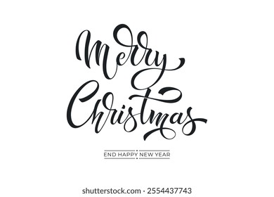Merry Christmas and Happy New Year hand lettering calligraphy. Vector holiday illustration element.
