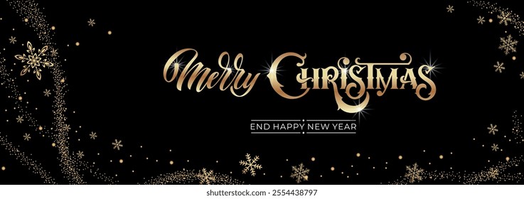 Merry Christmas and Happy New Year hand lettering calligraphy. Vector holiday illustration element.