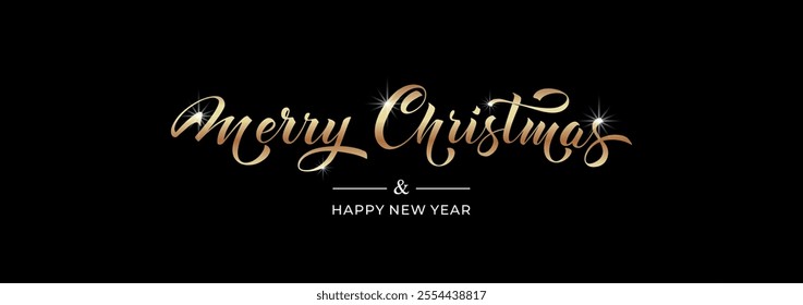 Merry Christmas and Happy New Year hand lettering calligraphy. Vector holiday illustration element.