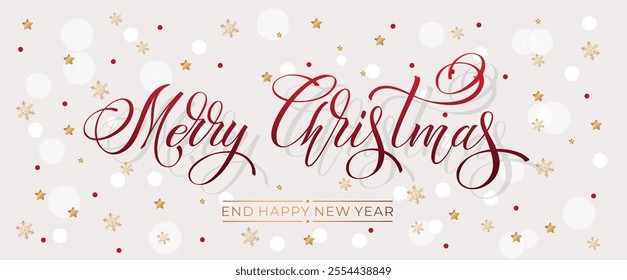 Merry Christmas and Happy New Year hand lettering calligraphy. Vector holiday illustration element.