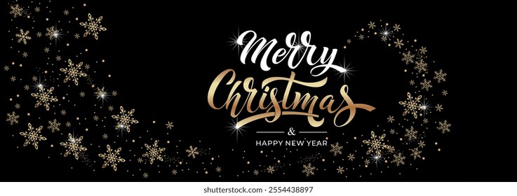 Merry Christmas and Happy New Year hand lettering calligraphy. Vector holiday illustration element.