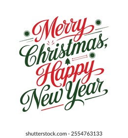  Merry Christmas and Happy new year vector design. Xmas greeting card template, Invitation script calligraphy.