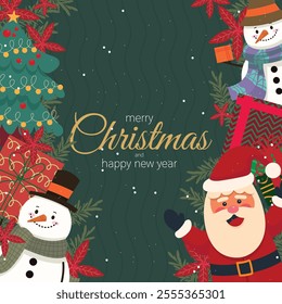 Merry Christmas and Happy New Year Luxury Brochure Greeting Card Poster Set Holiday Vector Illustration Snowflakes Christmas Tree On Background