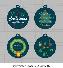 Merry Christmas and Happy New Year Luxury Brochure Greeting Card Poster Set Holiday Vector Illustration Snowflakes Christmas Tree On Background