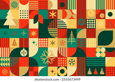 Merry Christmas and Happy New Year gremrtric element seamless patter. Minimal artwork design vector background.