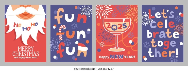 Merry Christmas and Happy New Year 2025. Stylish flat design with modern concept for posters, greeting cards, invitations. Vector set.