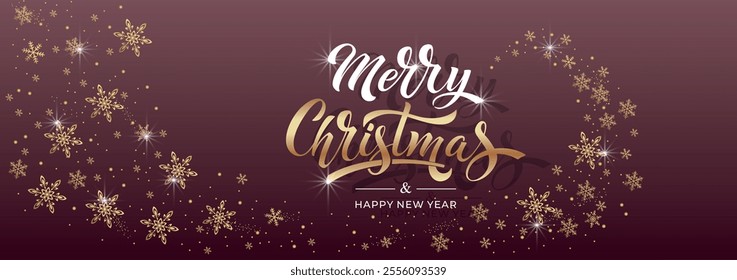 Merry Christmas and Happy New Year hand lettering calligraphy. Vector holiday illustration element.