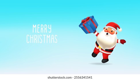 Merry Christmas and Happy New Year Winter Scene with Santa claus on Blue Background