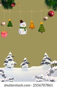 Merry Christmas and Happy New Year greeting cards vector illustration design. Christmas background with snowman, trees, balls, stars, lights for banner, cards, poster, cover.