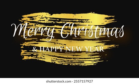 Merry Christmas and Happy New Year white incription with shadow on gold smear. Abstract backdrop for Christmas holiday greeting card, flyers or posters. Vector illustration