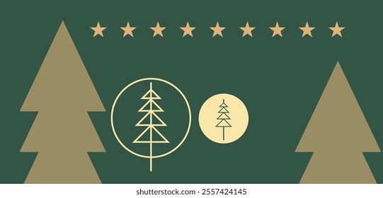 Merry Christmas and Happy New Year greeting card . Luxury invitation with Christmas trees,  gift, snowflake, spot texture on background. Design illustration for season's card,