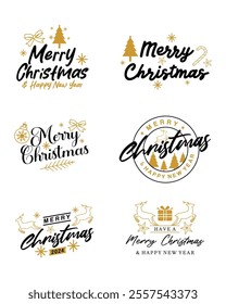 Merry Christmas. Happy New Year 2024. Set of Merry christmas and happy new year lettering