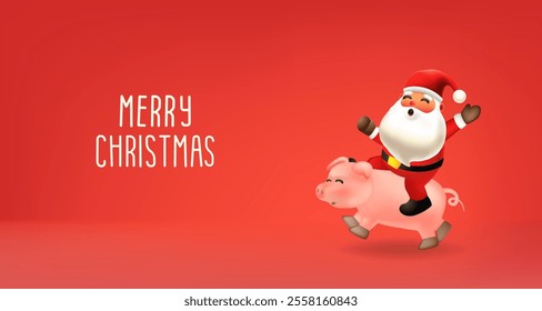 Merry Christmas and Happy New Year Winter Scene with Santa claus on red Background