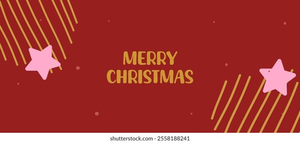 Merry christmas and happy new year creative greeting with stars, geometric element on red horizontal background good for sale, advertisement, promotion, card, gift, poster, flyer, post and banner.