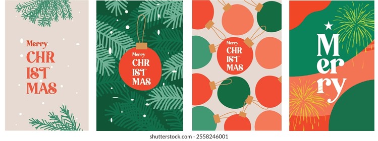 Merry Christmas and Happy New Year greeting card Set