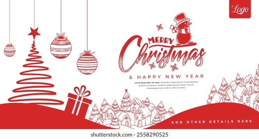 Merry christmas and happy new year simple banner design template.