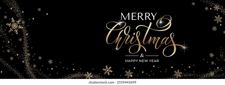 Merry Christmas and Happy New Year hand lettering calligraphy. Vector holiday illustration element.