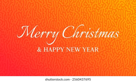 Merry Christmas and Happy New Year white incription on orange turing background. Abstract backdrop for Christmas holiday greeting card, flyers or posters. Vector illustration