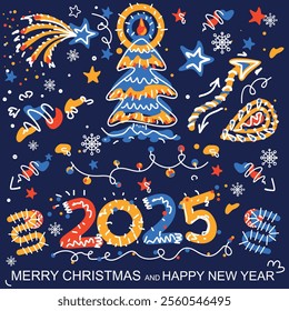 Merry Christmas and happy new year vectro illustration. 2025