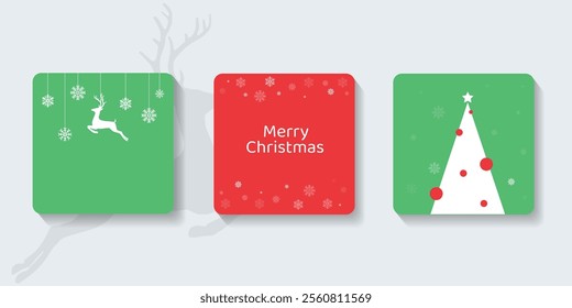 Merry Christmas and Happy New Year Set of greeting card, poster, holiday cover. Modern Xmas design in simple geometric style