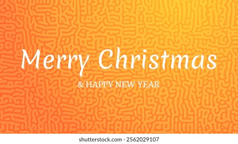 Merry Christmas and Happy New Year white incription on yellow turing background. Abstract backdrop for Christmas holiday greeting card, flyers or posters. Vector illustration
