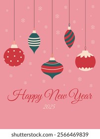 Merry Christmas and Happy New Year card. Vector illustration cartoon flat style