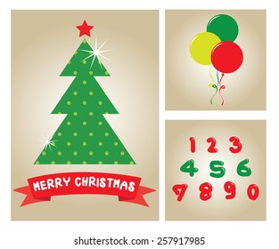 Merry christmas and Happy new year cards, with graphic christmas tree and text number