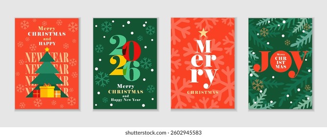 Merry Christmas and Happy New Year 2026 greeting cards or creative posters set. New Year 2026 vector concepts greeting card or holiday banners design