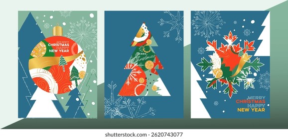 Merry Christmas and Happy New Year greeting card, poster, template, Layout, banner. Vintage simple design typography	