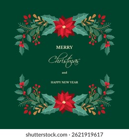 Merry Christmas and Happy new year greeting card. Christmas background template for greeting card. Vector illustration banner, cover, post.