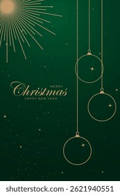 Merry Christmas and Happy New Year. Greeting card or invitation template with golden Christmas tree background. Luxury christmas invitation card art deco design vector.
