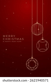 Merry Christmas and Happy New Year. Greeting card or invitation template with golden Christmas tree background. Luxury christmas invitation card art deco design vector.