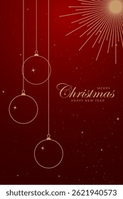 Merry Christmas and Happy New Year. Greeting card or invitation template with golden Christmas tree background. Luxury christmas invitation card art deco design vector.
