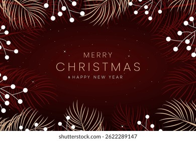 Merry Christmas and Happy New Year. Greeting card or invitation template with golden Christmas tree background. Luxury christmas invitation card art deco design vector.