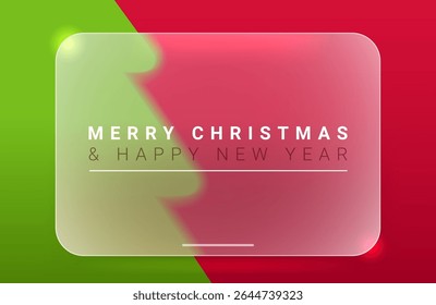 Merry Christmas and Happy New Year horizontal glass morphism screen design. Main holiday page design