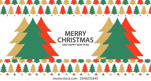 Merry Christmas and Happy New Year 2026 greeting card, poster, banner, holiday cover. Xmas template in flat pastel colours style with design in gold green blue and red colors for ads and promo web