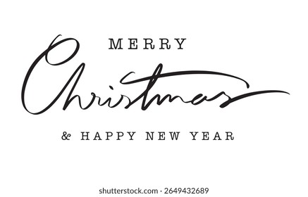 Merry christmas happy new year text font calligraphy hand written lettering script black color object Merry christmas happy new year happy holiday gift party event Merry christmas happy new year card