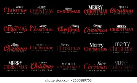 Merry christmas and happy new year lettering Set. Merry Christmas Text for wishes. Christmas Greetings text for social media post and celebration.
