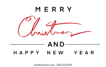 Merry christmas happy new year text font calligraphy hand written lettering script word message black color red december month winter time Merry christmas happy new year holiday celebration christmas