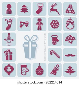 Merry Christmas and Happy New Year Icons Set. Vector illustration. Eps 10