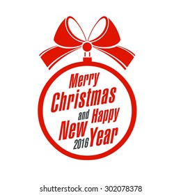 Merry Christmas and Happy New Year 2016 on a white background. Vector illustration.