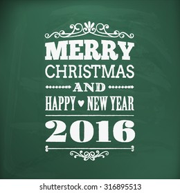 merry christmas and happy new year 2016 write on chalkboard