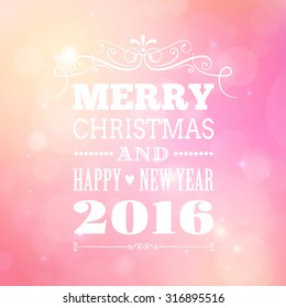merry christmas and happy new year 2016 vector poster card.