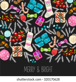 Merry Christmas and Happy New Year Card. Christmas Wreath.