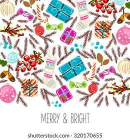 Merry Christmas and Happy New Year Card. Christmas Wreath.