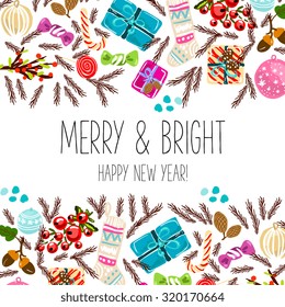 Merry Christmas and Happy New Year Card. Christmas Wreath.