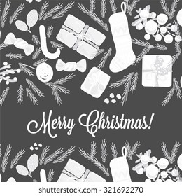 Merry Christmas and Happy New Year Card. Christmas Wreath.