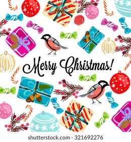 Merry Christmas and Happy New Year Card. Christmas Wreath.
