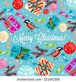 Merry Christmas and Happy New Year Card. Christmas Wreath.