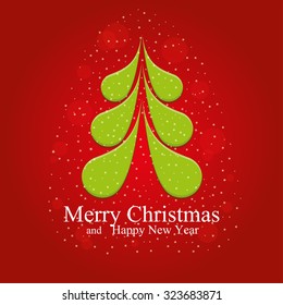 Merry Christmas and Happy New Year Card with beautiful floral Christmas tree. Vector Illustration.